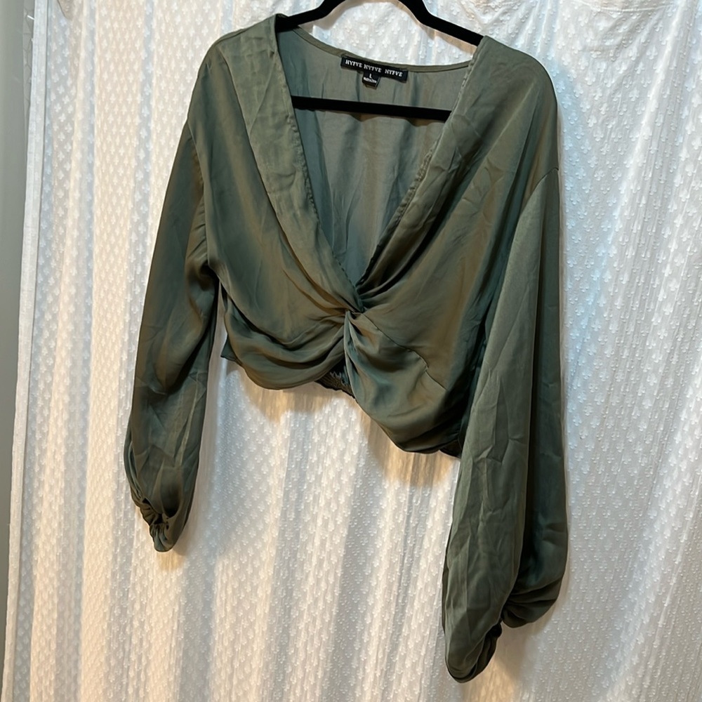 Olive Green Silk Cropped Blouse